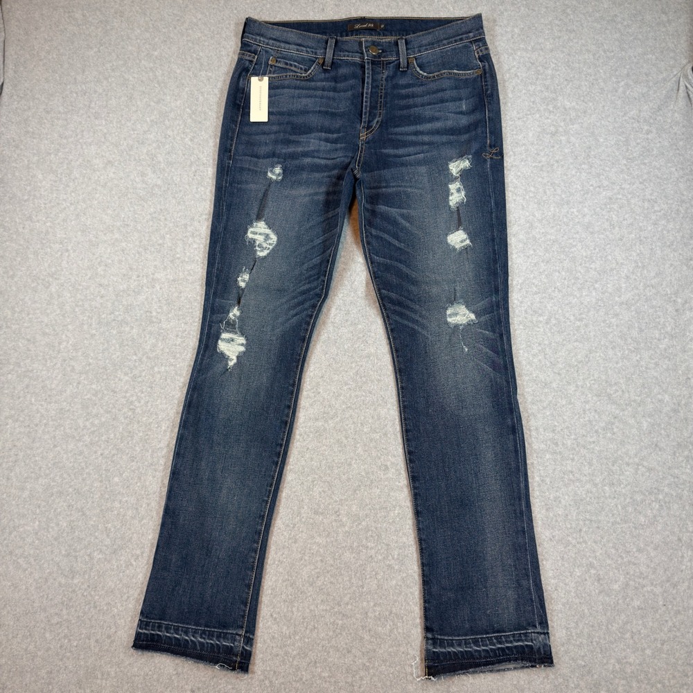 Level 99 Jeans Women 27 Blue Distressed Bronco Straight Leg Anthropologie New